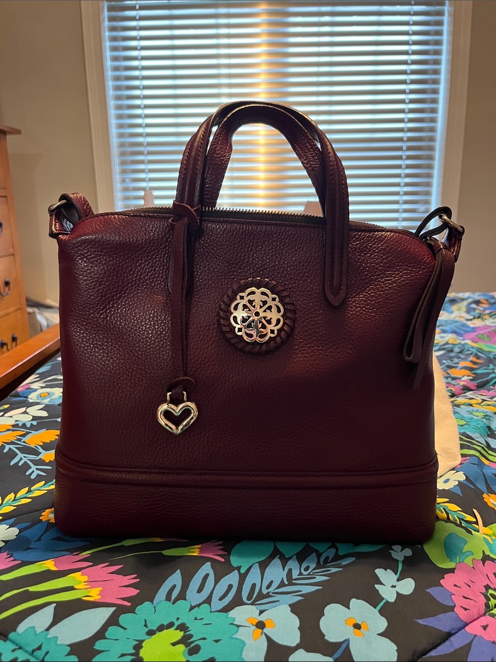 Brighton Pebbled Leather Audrey Satchel in Burgundy